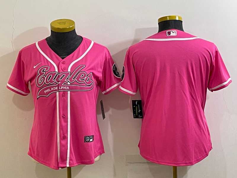 Women%27s Philadelphia Eagles Blank Pink With Patch Cool Base Stitched Baseball Jersey